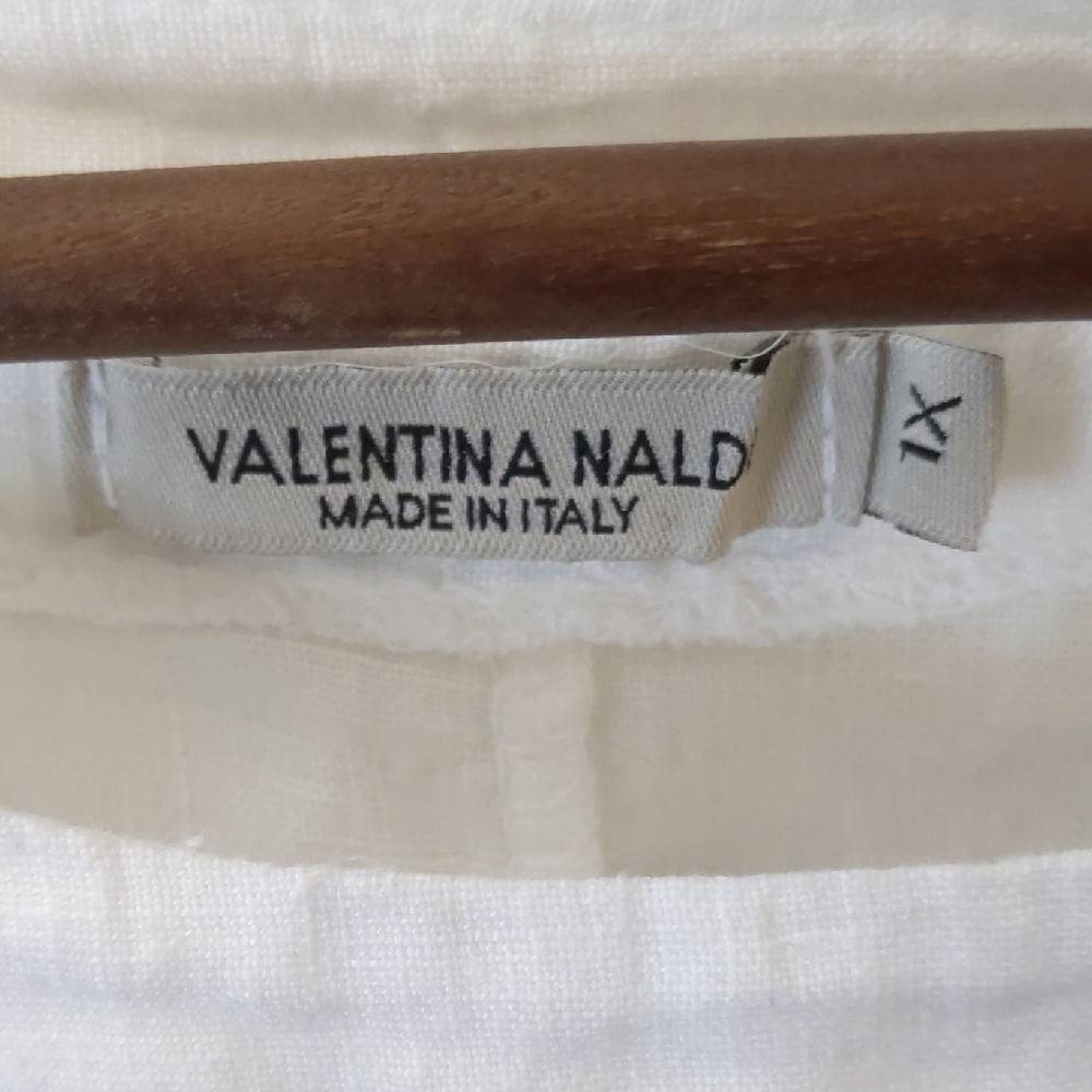 Valentina Naldi White Linen Blouse with Eyelet Bell Sleeves 3\4 Made In Italy XL - Picture 2 of 4